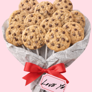 Valentine’s Day dozen cookie bouquet with decorated cookies arranged as a romantic edible gift