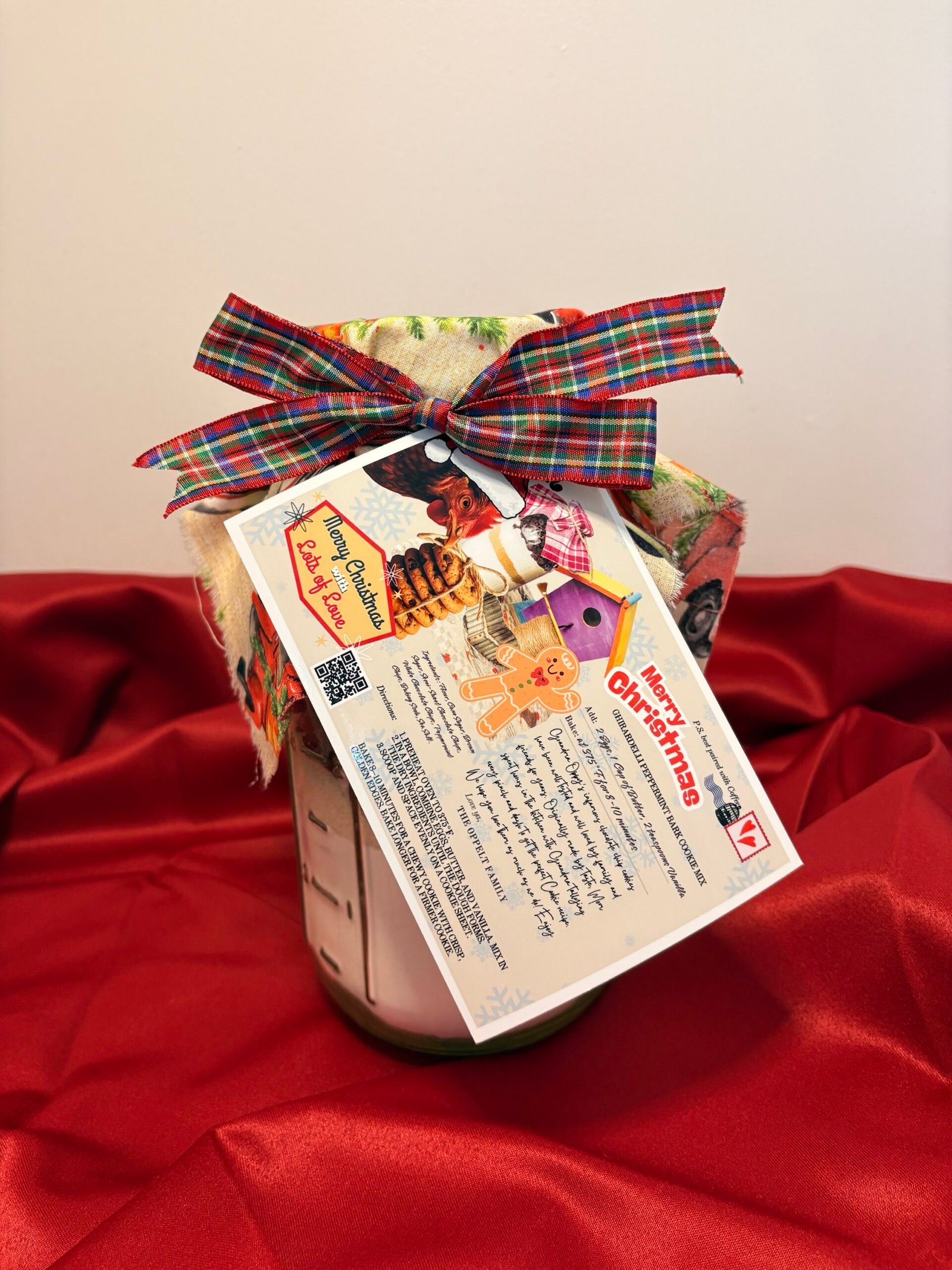 Gma’s Cookie Jar double batch peppermint chocolate chip cookies in a festive Christmas jar